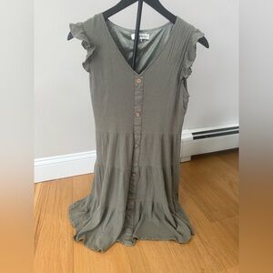 Elegant Olive Midi Dress with Button Accents